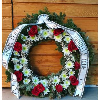 Coroana funerara Rosu si alb