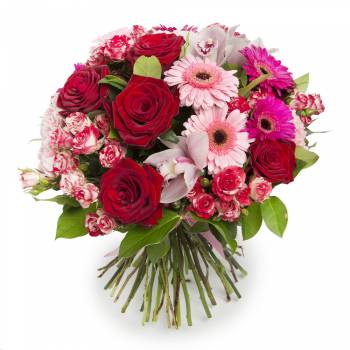 Buchet elegant trandafiri ,cymbidium, gerbera si miniroza