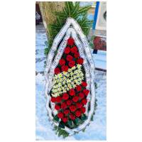 Coroana funerara din trandafiri roșii / alb 