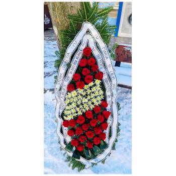 Coroana funerara din trandafiri roșii / alb 